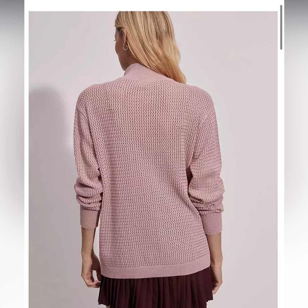 Varley Women's Calva Cotton Open Knit Sweater Pink Mauve 1/2 Zip NWT - Picture 3 of 10